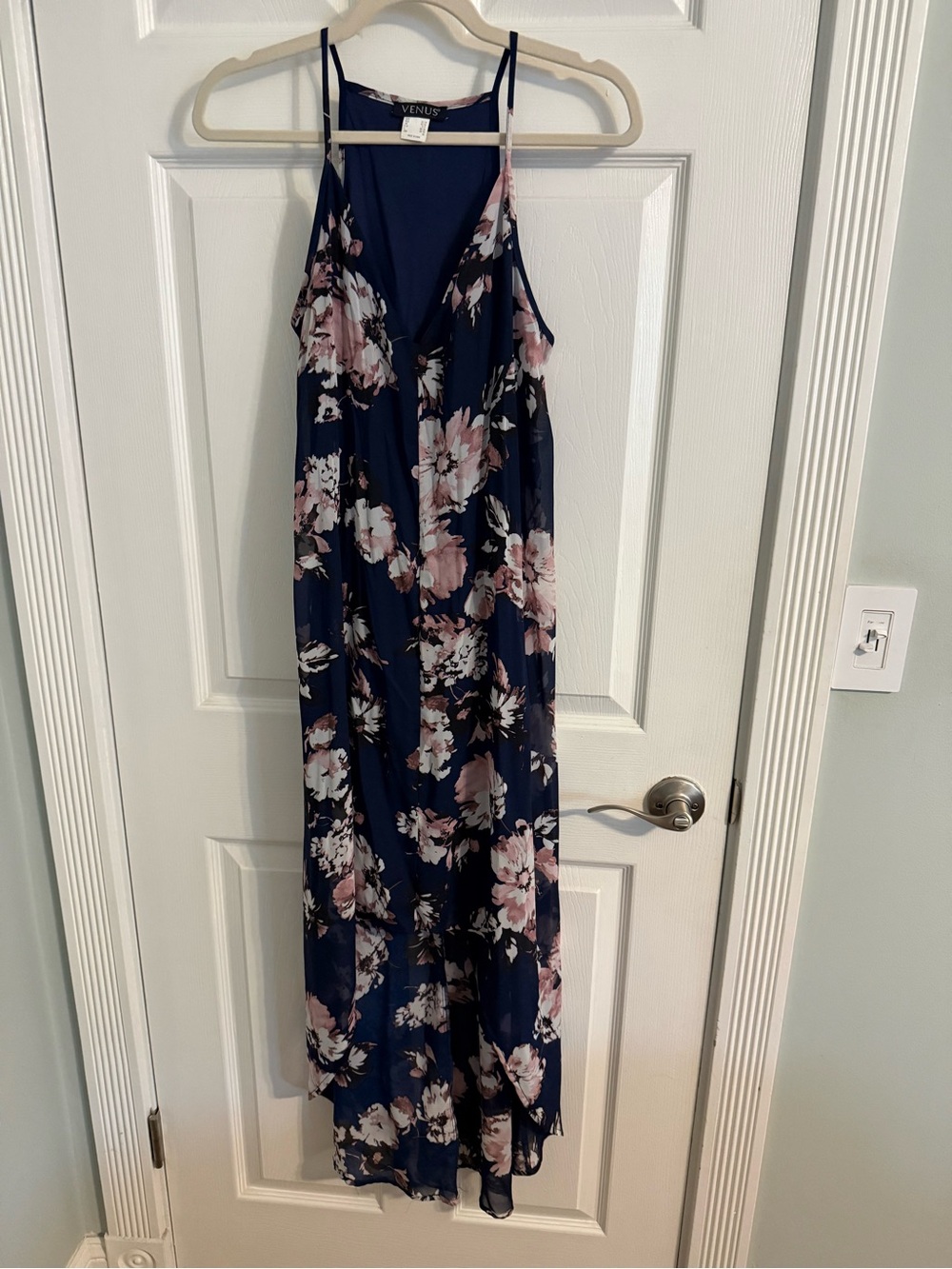 VENUS Navy Floral Maxi Slip Dress with Pink Blooms